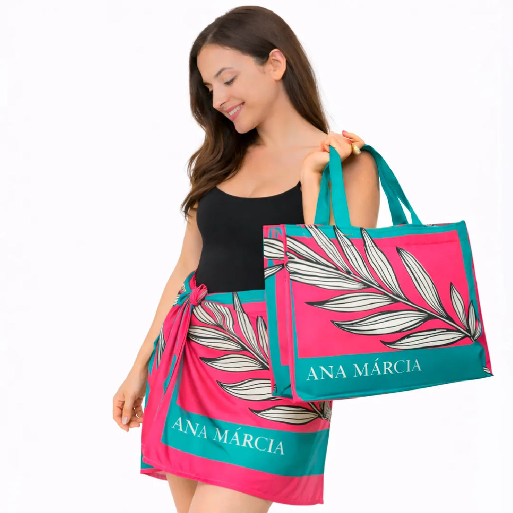 Kit Bolsa e Canga - Folha com Rosa